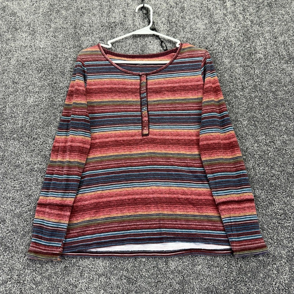 Ruff Hewn Shirt Womens PL Multicolor Striped Long Sleeve Henley Casual